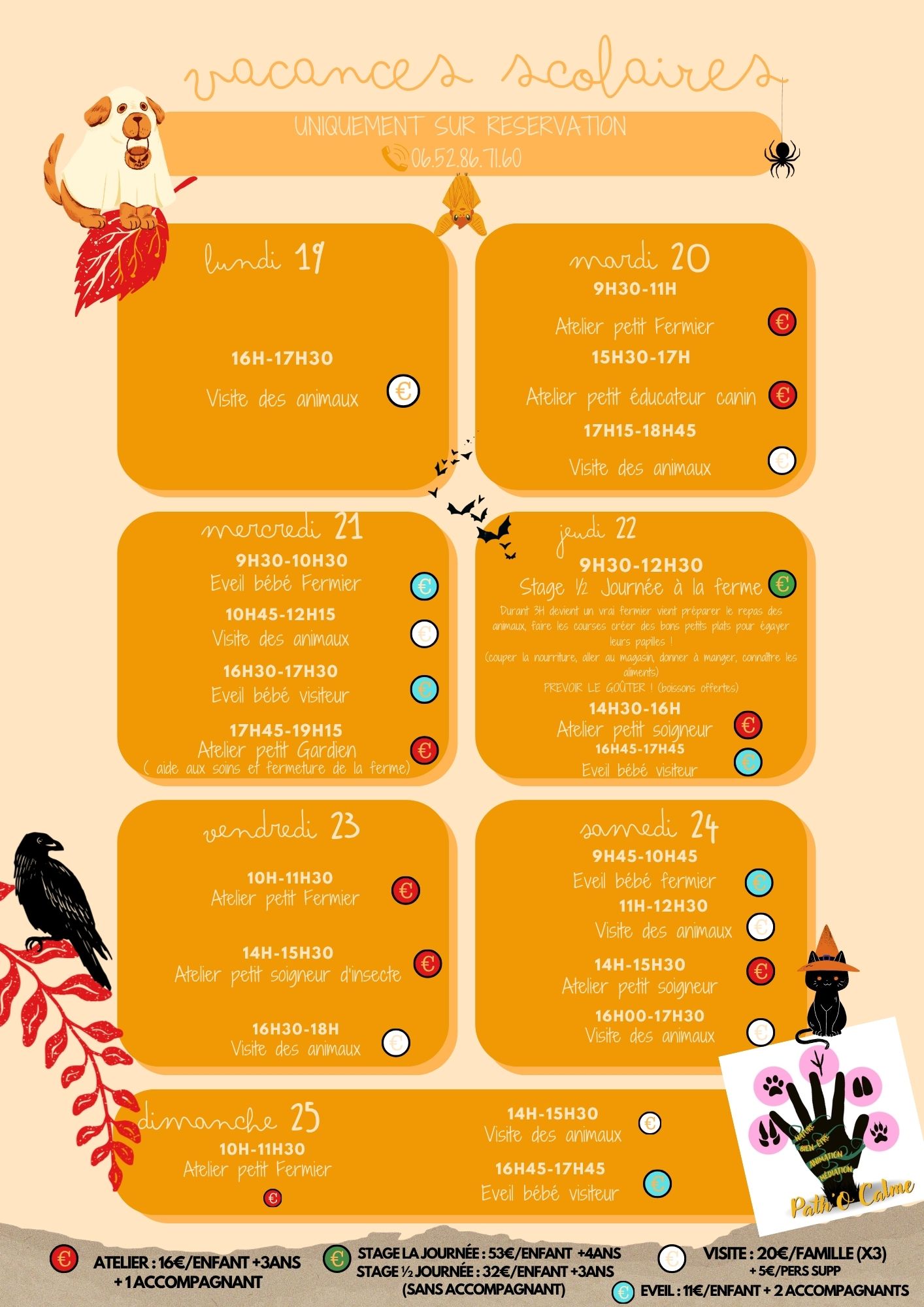 Planning des vacances d'octobre, semaine du 19 au 25